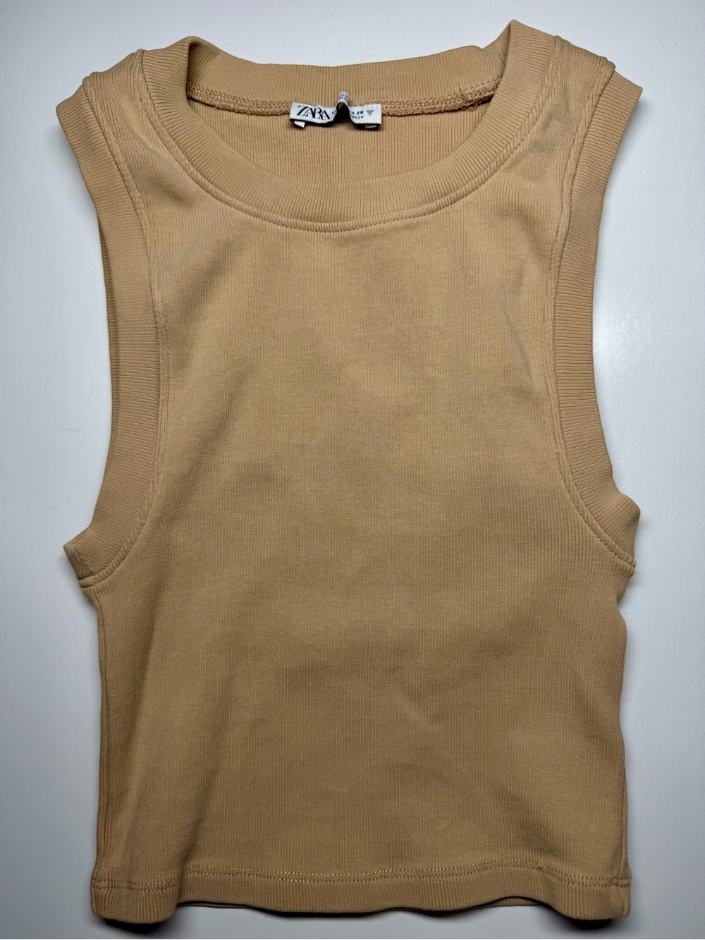 ZARA Ribbed High Neck Crop Tank Top Beige Small